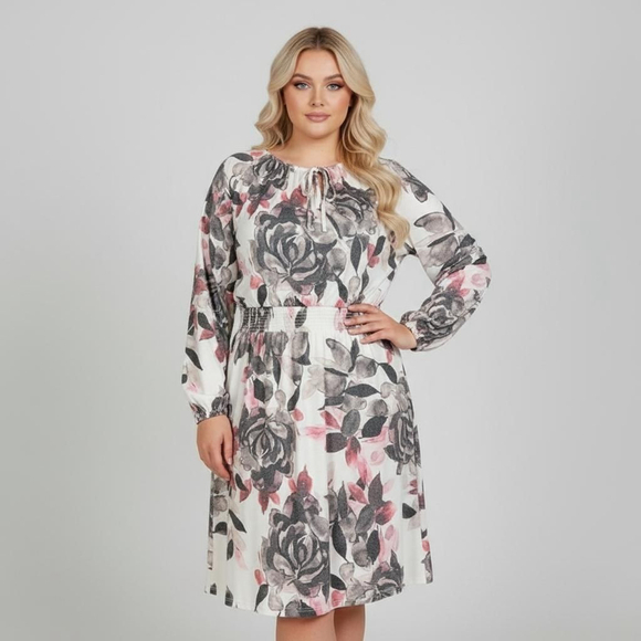 LuLaRoe Jody Dress XL White Pink Floral Long Sleeve A-line Peasant Dress - Picture 1 of 7